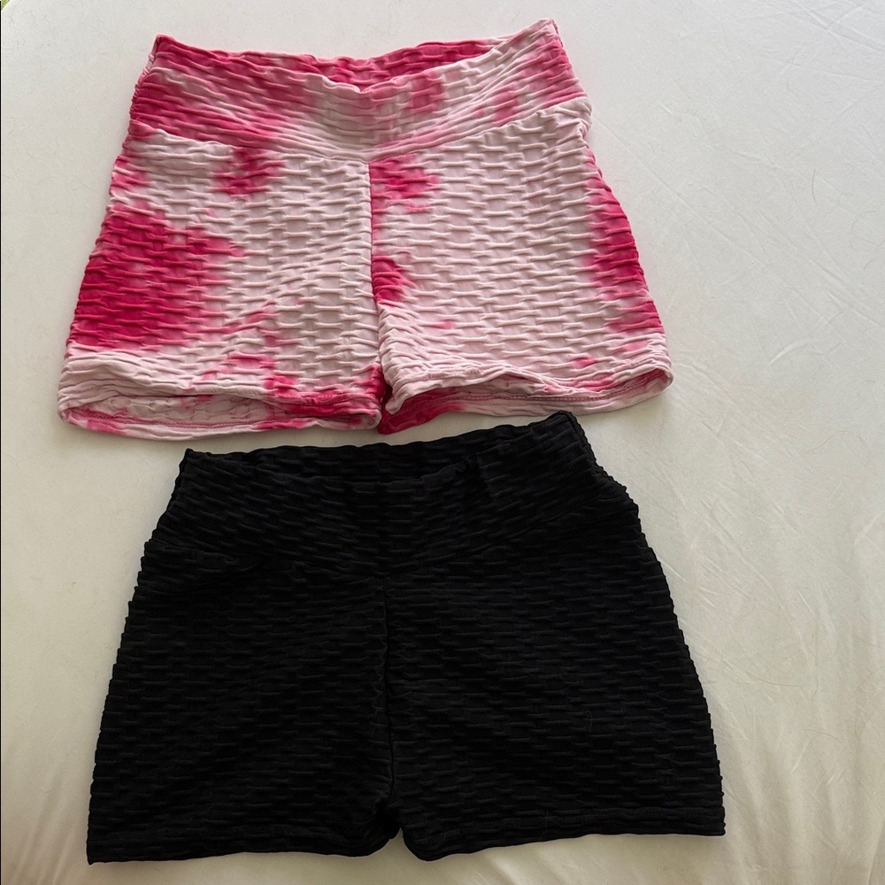 Women's Pink Tie-Dye and Black Textured Bike Shorts